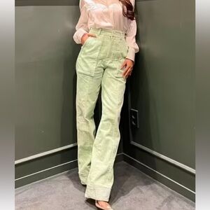 Maison Les Énervés mint green corduroy wide leg pants size small NWT